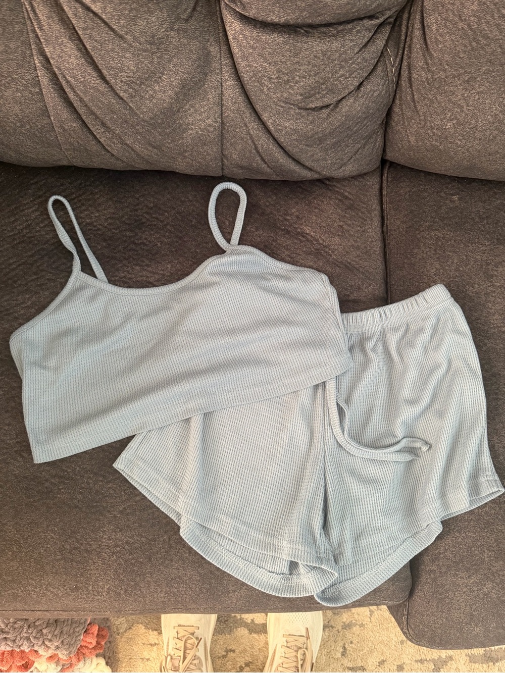 Light Blue Ribbed Sleep Cami & Shorts Set - Women